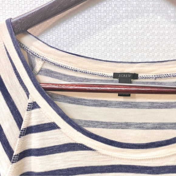 J Crew Long Sleeve Scoop Neck Striped Pullover Cotton Top XS 0-2 Blue/Cream - Picture 11 of 15
